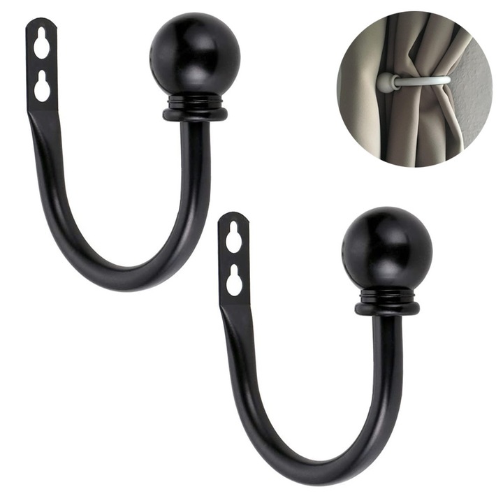 Set 2 carlige U din fier, negru-argintiu-bronz, 7x4.3cm