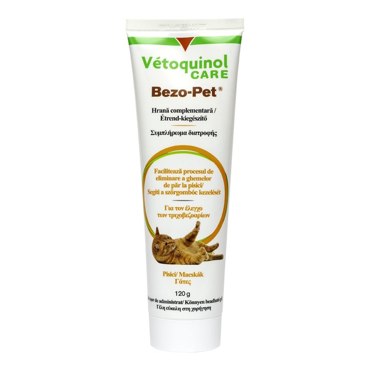 Pasta Bezo-Pet 120 g, Vetoquinol, nutritiv, reduce ghemotoacele de par, pentru pisici