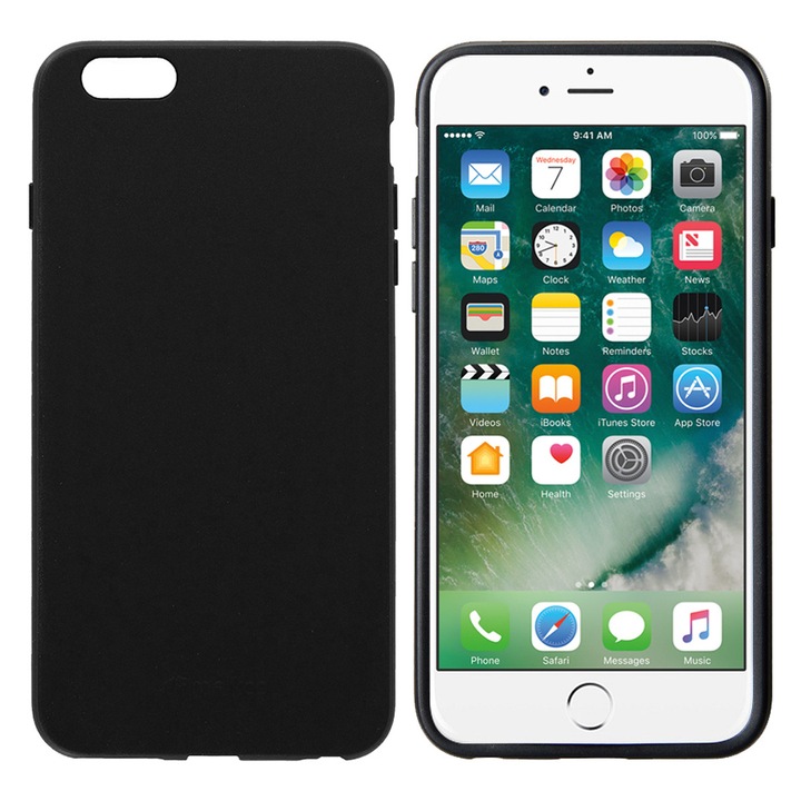 Klasszikus tok iPhone 6s / 6-hoz, szilikonból készült, matt felületű, UltraSlim, fekete