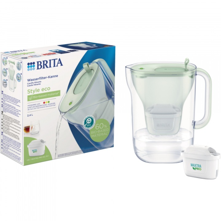 Cana filtrantă Brita Style Eco Green, 2, 4 L, set cu 1 cartuș Maxtra Pro