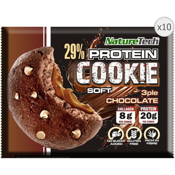 Prajitura Moale Cu Proteina 29% Si Colagen Ciocolata, Nature Tech, 70g x 10 Buc