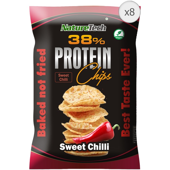 Chipsuri Proteice 38% Cu Aroma De Sweet Chilli, Nature Tech, 50g x 8 Buc