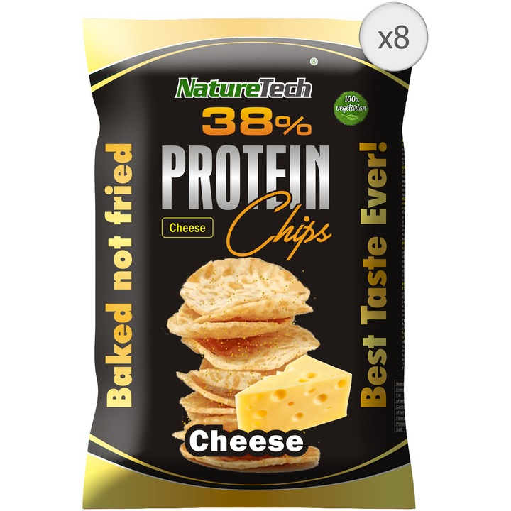 Chipsuri Proteice 38% Cu Pudra Si Aroma De Branza, Nature Tech, 50g x 8 Buc