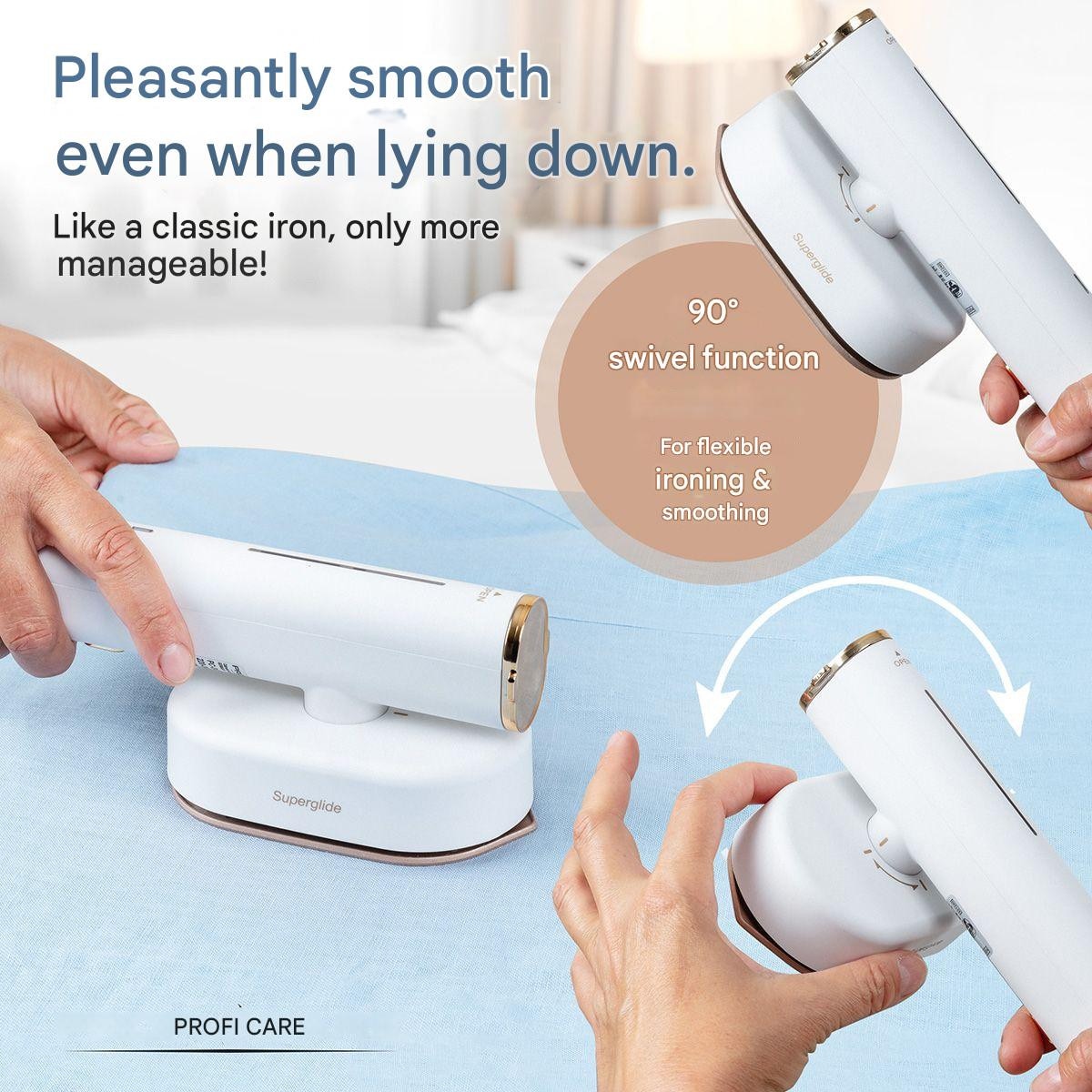 Aparat de calcat vertical cu aburi 2in1 Proficare, talpa ceramica Superglide pivotanta, debit abur 20 g/min, capacitate rezervor 80 ml, ideal pentru toate tipurile de material, indicator luminos, poate fi folosit si orizontal, sistem anti-picurare, alb