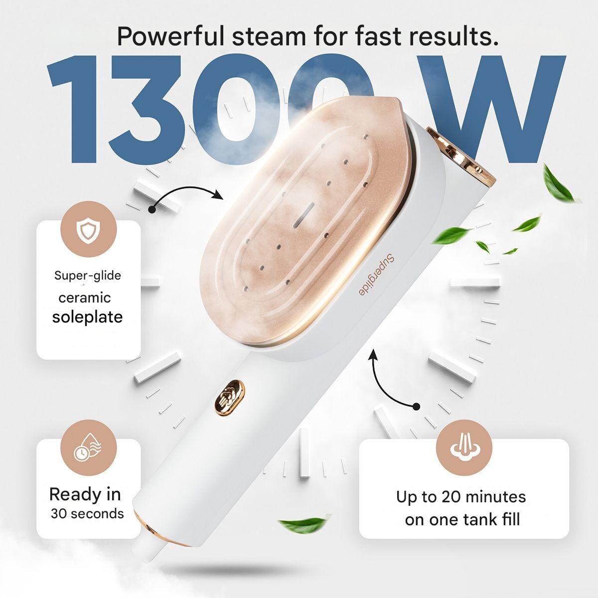 Aparat de calcat vertical cu aburi 2in1 Proficare, talpa ceramica Superglide pivotanta, debit abur 20 g/min, capacitate rezervor 80 ml, ideal pentru toate tipurile de material, indicator luminos, poate fi folosit si orizontal, sistem anti-picurare, alb