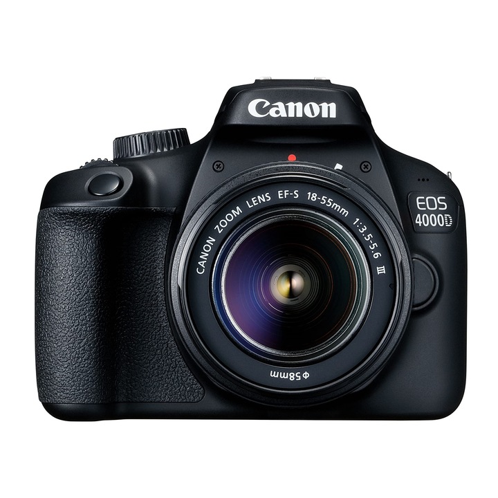 Canon EOS 4000D DSLR fényképezőgép, EF-S 18-55 mm-es objektívvel, 18MP-es Wi-Fi-vel, fekete