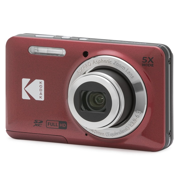 Kodak Pixpro Fz55 Digitális Fényképezőgép - 16 Megapixel, 5X Optikai Zoom, 2.7" Lcd, Optikai Képstabilizátor, Full Hd 720P Videó, Lítium-Ion - Piros