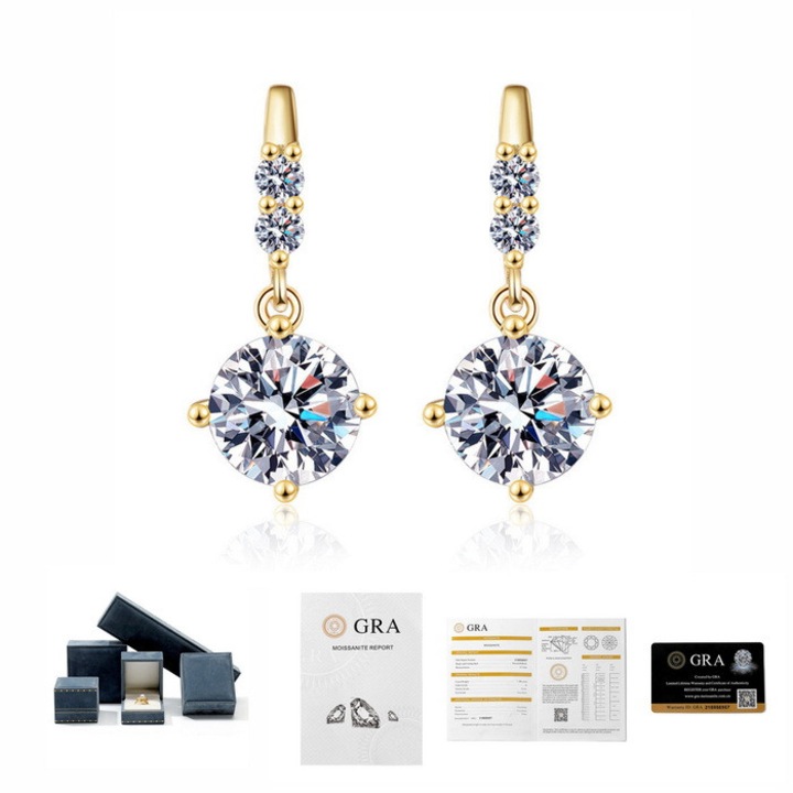 Cercei "Stralucire Dubla" cu Moissanit 1Ct (0.5Ct/ur), Argint 925 Placat cu Aur (5 straturi), Certificat GRA, Cutie Cadou Eleganta - Bijuterii de Lux | Optiune etica si ecologica
