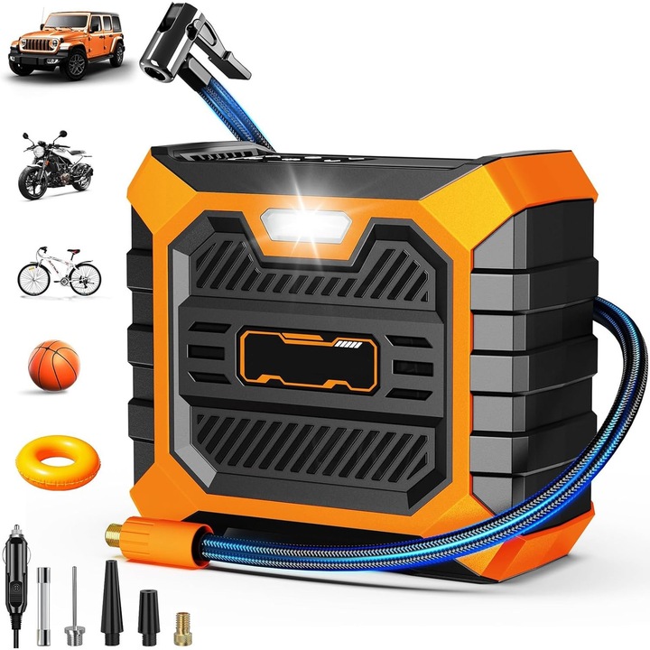 Компресор за кола, преносим, YeeLei, 150PSI, 10.3bar, оранжев, 12V