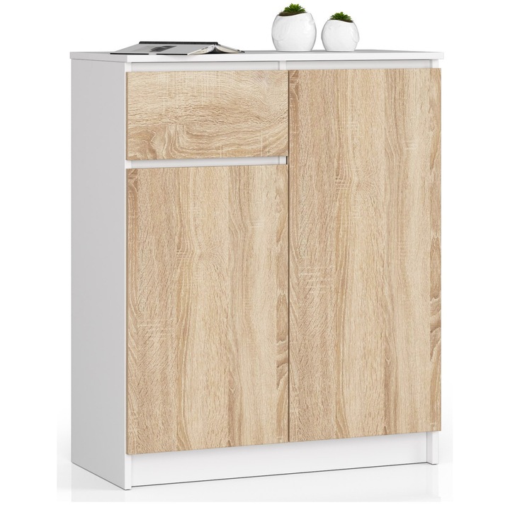 Comoda Akord K 80 cm, 2 usi, 1 sertar, alb, 80x99x40cm