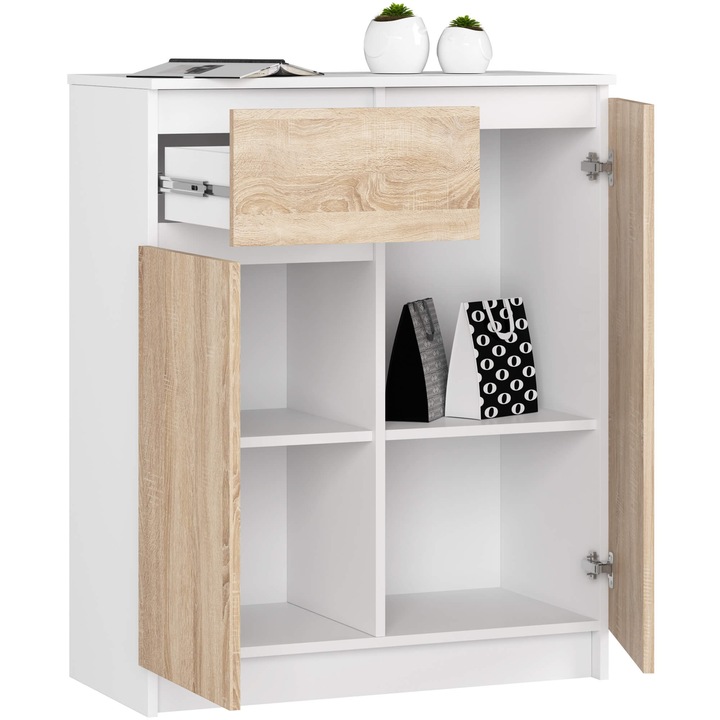 Komód Akord K80 CLP, sonoma tölgy fehér, 2 ajtó 1 fiók, 80x99x40 cm