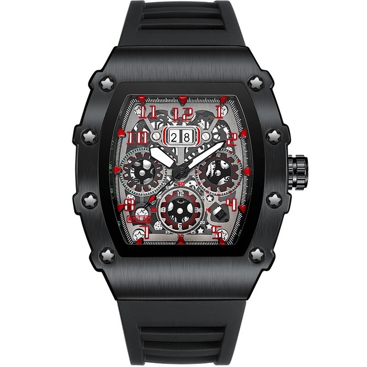 Мъжки ръчен часовник, форма на бъчва, кварцов механизъм, метал, нов