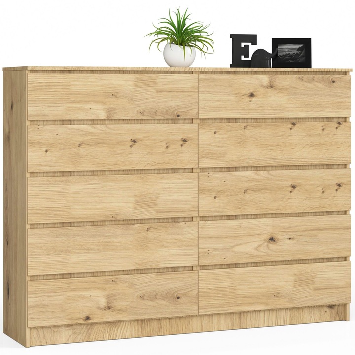 Comoda Akord K120, 8 sertare, 120x99x40cm, laminata, culoare Artisan