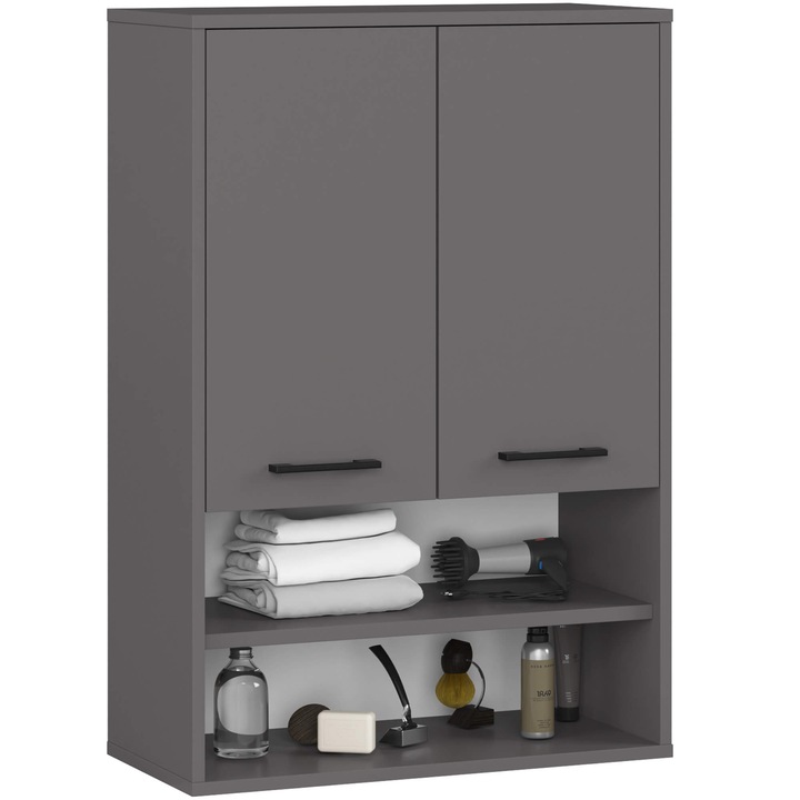 Dulap suspendat, AKORD, model H934, 2 usi, 2 polite, gri, 16x64cm