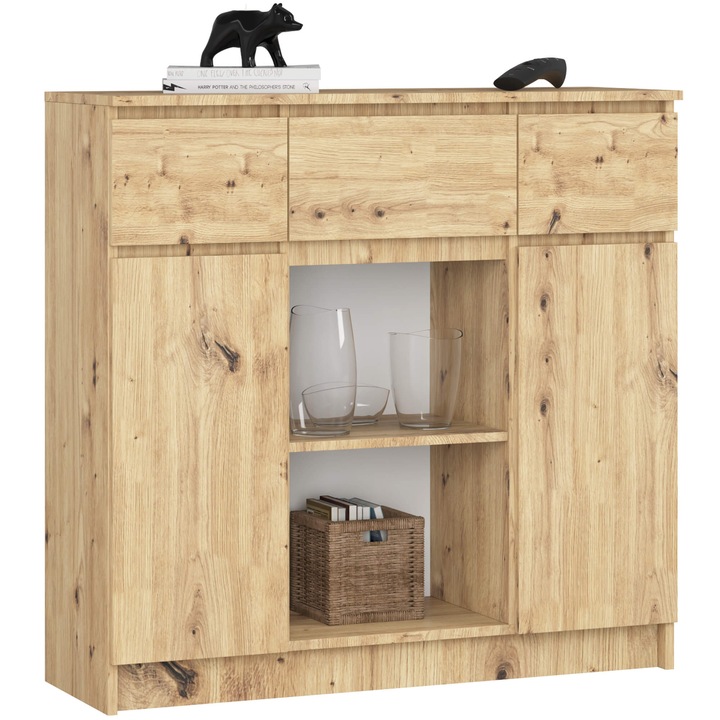 Comoda Akord Furniture Factory K100, 101x98x35cm, culoare natur