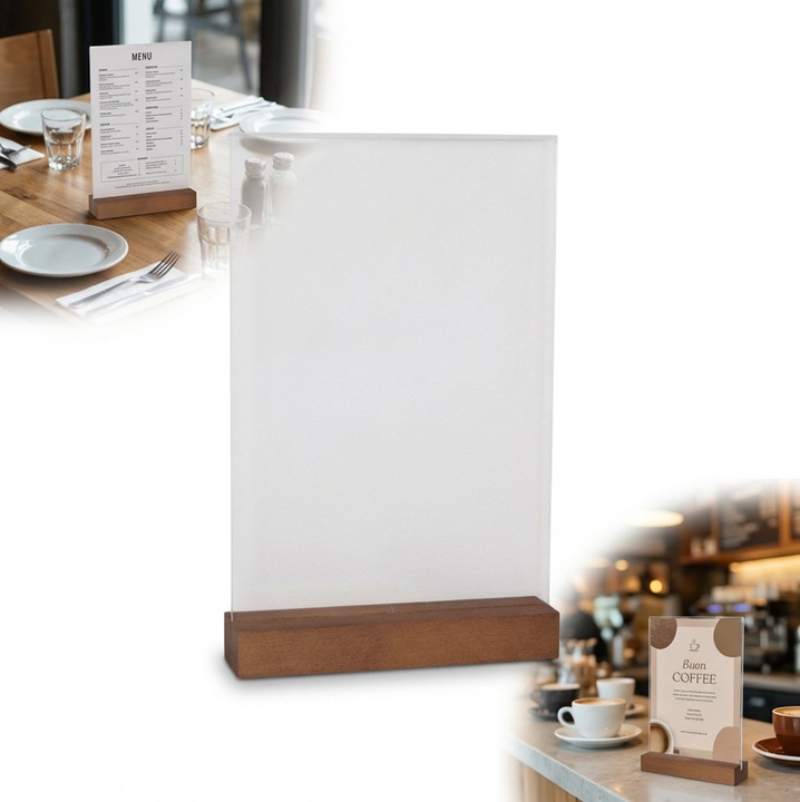 Tabla informativa PEEWIT A4 33x21cm, plexi, suport din lemn, bej