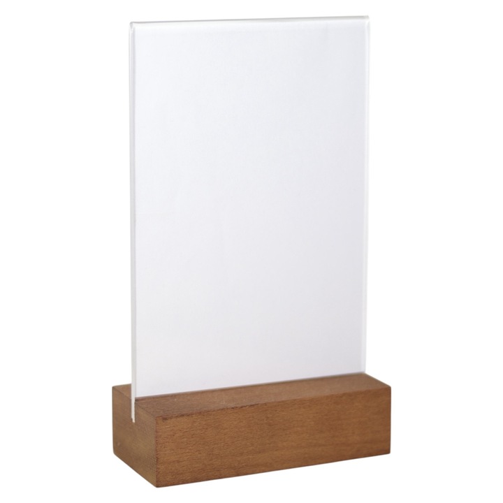 PEEWIT A6 plexi információs tábla 18x10,5cm, bükkfa tartóval