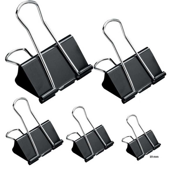 Clipsuri metalice, negre, 19mm, 12buc/set - OFFISHOP