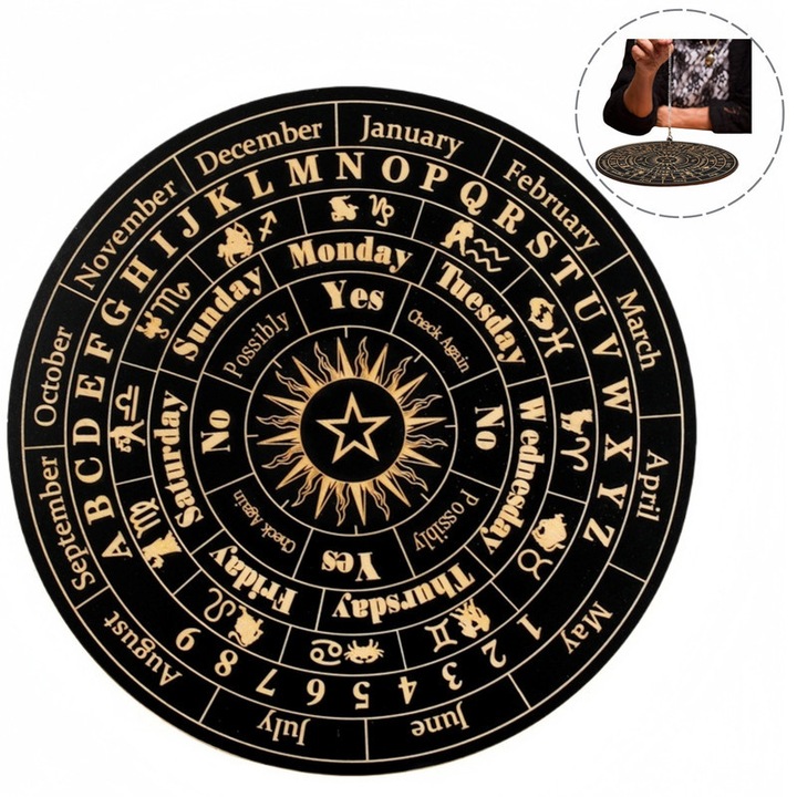 Tabla de Pendulum pentru Divinatie si Sondaj, mesaj metafizic, articole pentru vrajitorie, accesorii pentru altar, lemn, 20cm, negru