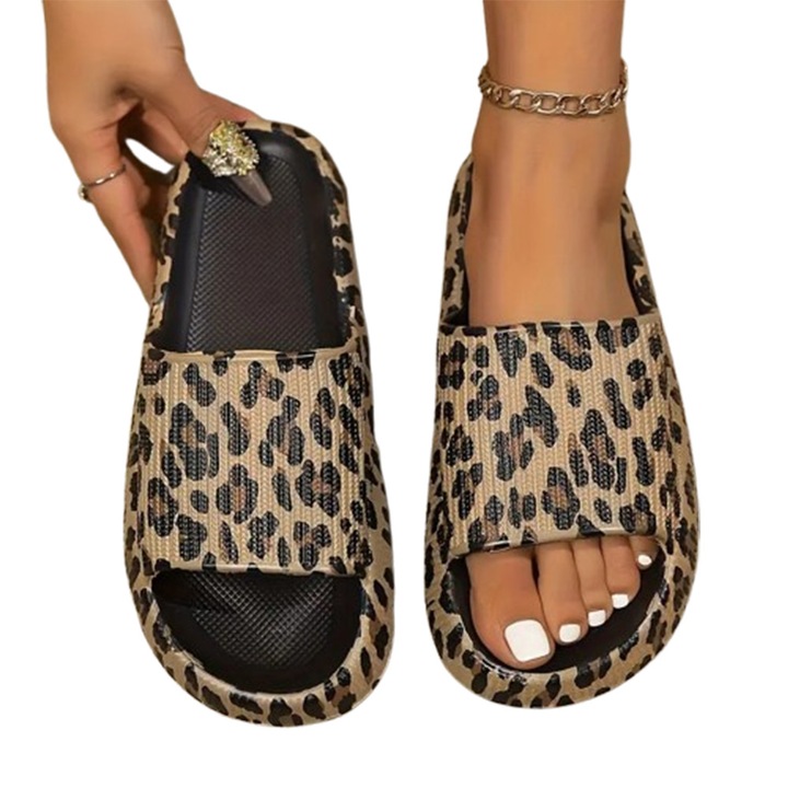 Дамски домашни чехли, за плаж, басейн или сауна, с животински принт, черни