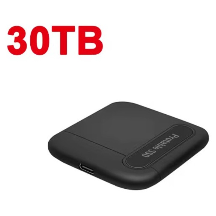 Външен твърд диск, корпус от полиетилен, Преносим SSD, 30TB, USB 3.0, за PC, Mac, настолен компютър, лаптоп, Матово черен