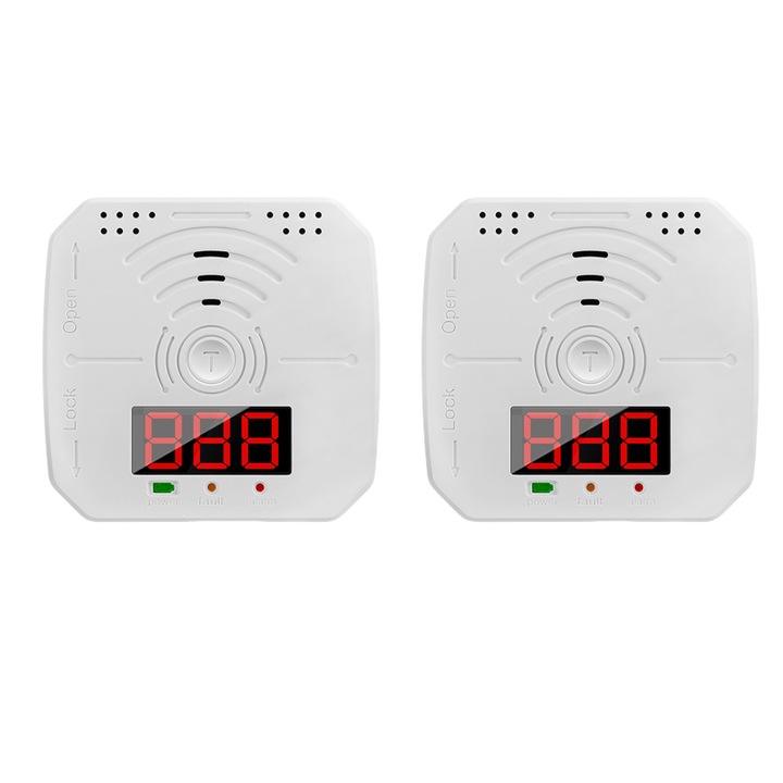 Detector de monoxid de carbon si fum, 2PCS, senzor dual, wireless, display LCD, alarma sonora, alb