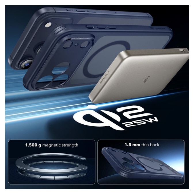 Husa ESR Classic HaloLock Compatibila Cu iPhone 17 Pro Max, Functie MagSafe, Protectie La Camera, Colturi Intarite, Frost Blue