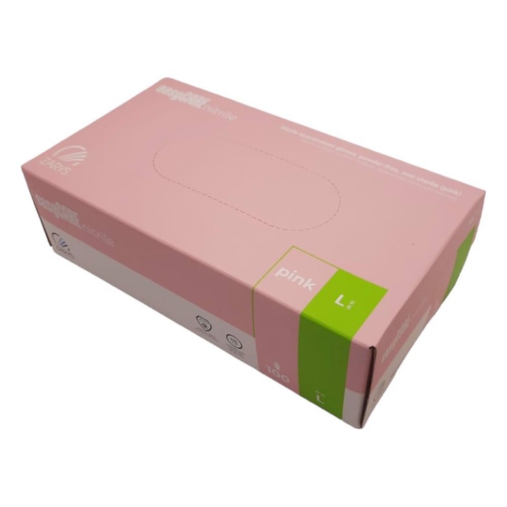 Manusi unica folosinta, Zarys, nitril, roz, marimea L, set 100 bucati