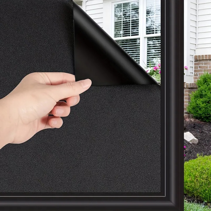 Folie Decorativa CCmax pentru Geam, Negru Mat, Protectie Solara si Intimitate Totala, 600 x 2000 mm, Aplicare Usoara cu Apa