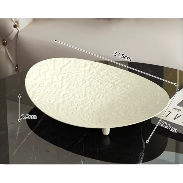 Tava servire ovală, plastic texturat, crem, 30x6cm