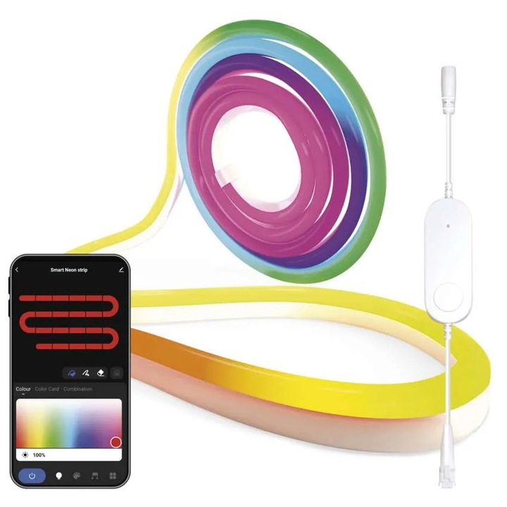 Banda LED NEON Inteligentă Emos RGB IC 3m 24W Wifi Bluetooth, Sincronizare Muzica