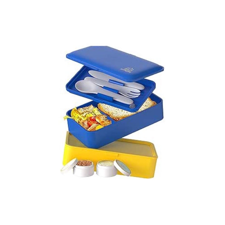 AAMAZON ételhordó doboz, bento, 1,2L, 19x10,5x10,5cm, evőeszközökkel