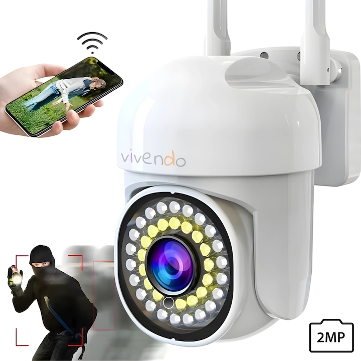 Kültéri WiFi térfigyelő kamera, HD panorámás, éjjellátó, kétirányú hang, vízálló, 2MP