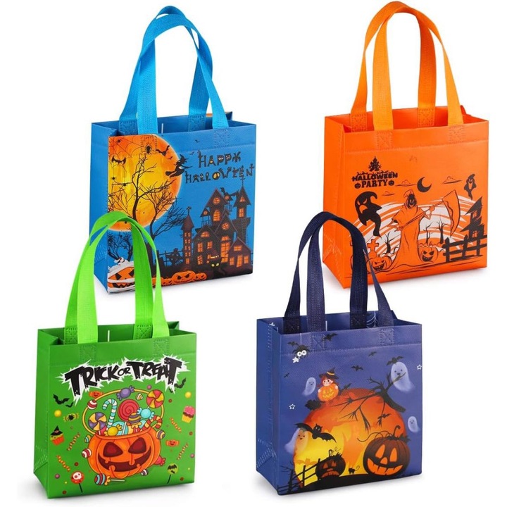 Set 4 genti pentru Halloween, AMAZON, modele diverse, 20x20x8cm, colorate
