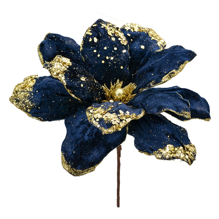 Craciunita artificiala textil albastru auriu Ø 24x27 cm