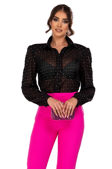 Елегантна черна риза с брокат, C 456