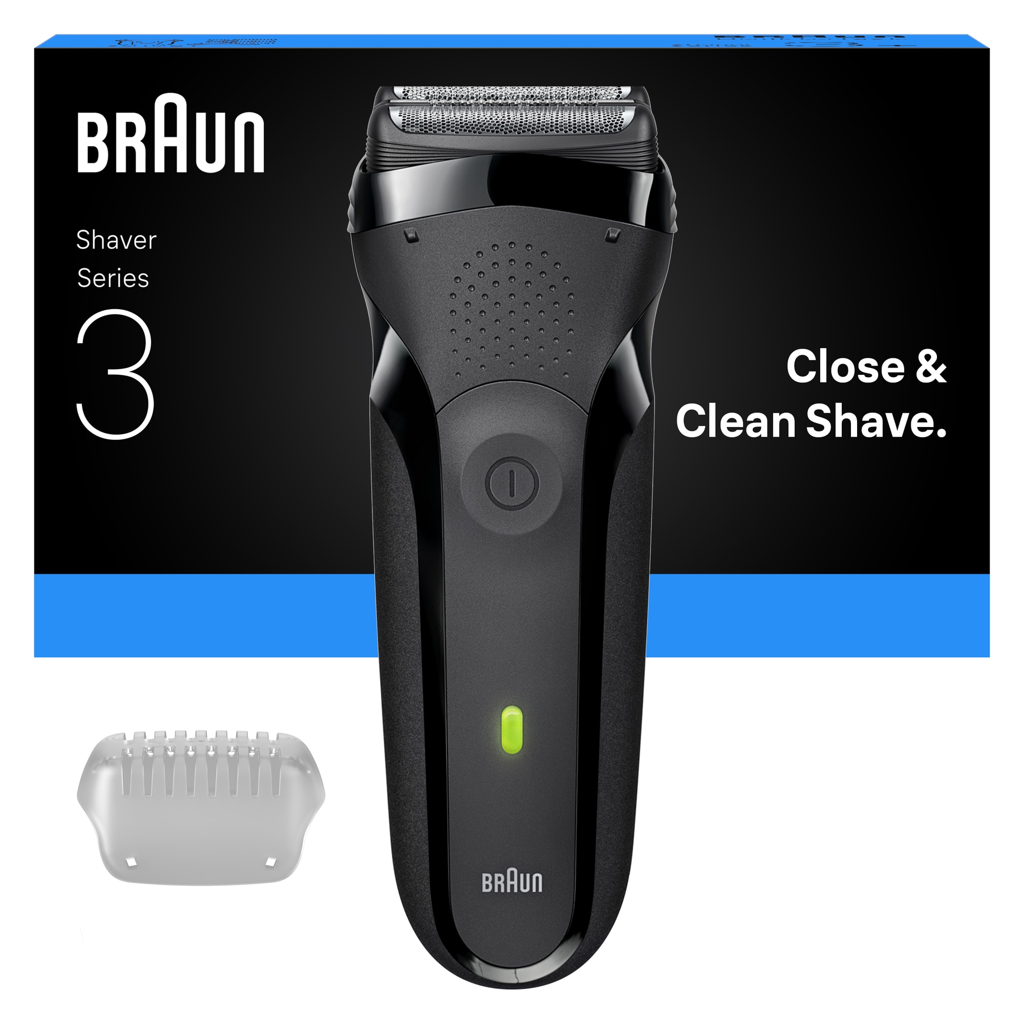 Aparat electric de ras Braun Seria 3 300S, 3 Lame Flexibile, Utilizare umeda/uscata, Proiectat in Germania, Gri