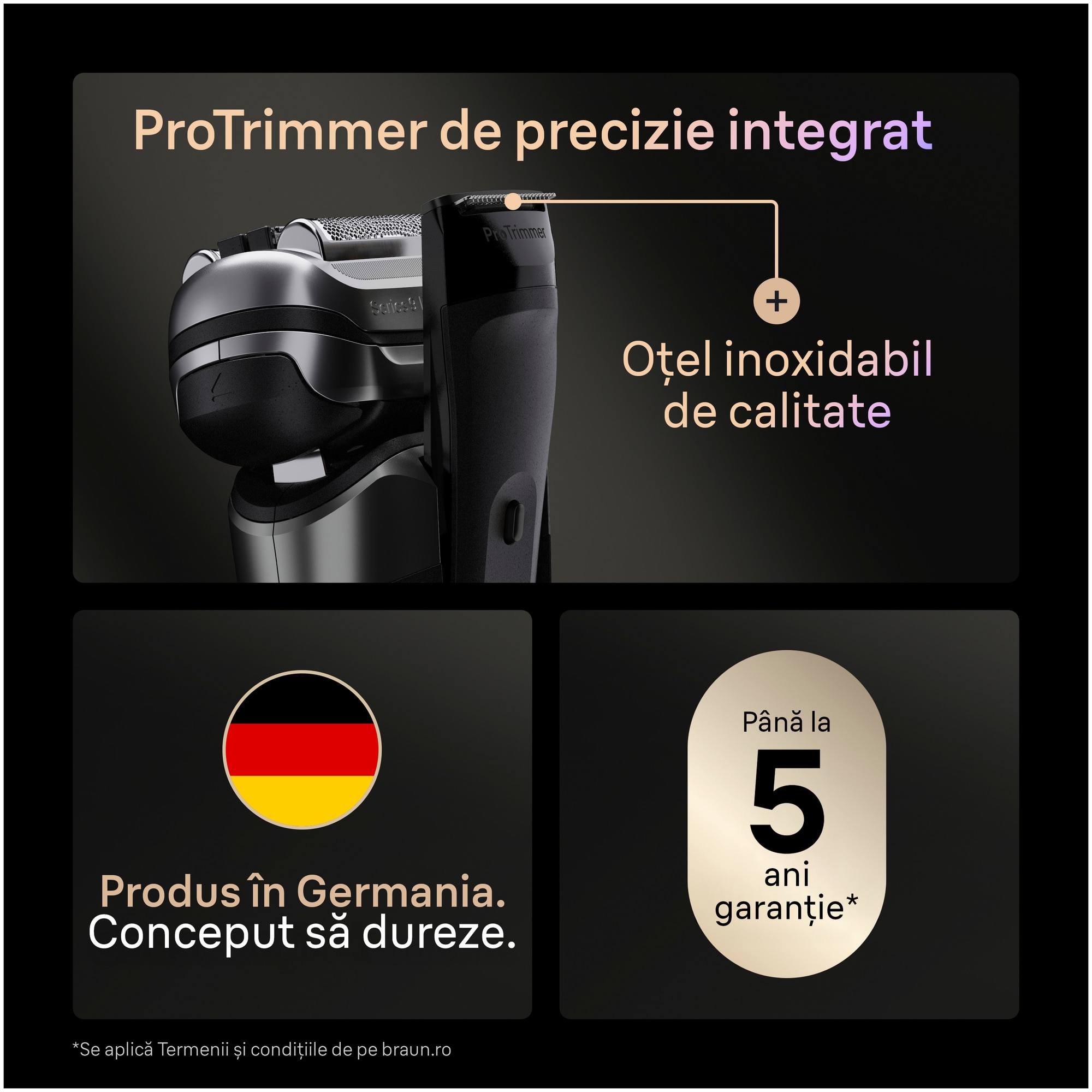 Aparat electric de ras Braun Seria 9 PRO+ 9675CC, Lame de precizie