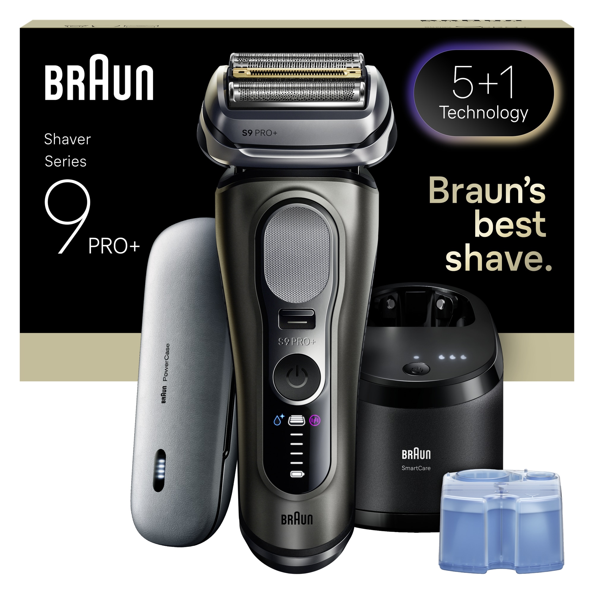 Aparat electric de ras Braun Seria 9 PRO+ 9675CC, Lame de precizie Ultra-Subtiri 5+1, Pro Sensoadapt, Autonomie pana la 60 de minute, PowerCase, Statie SmartCare 6-in-1, Utilizare