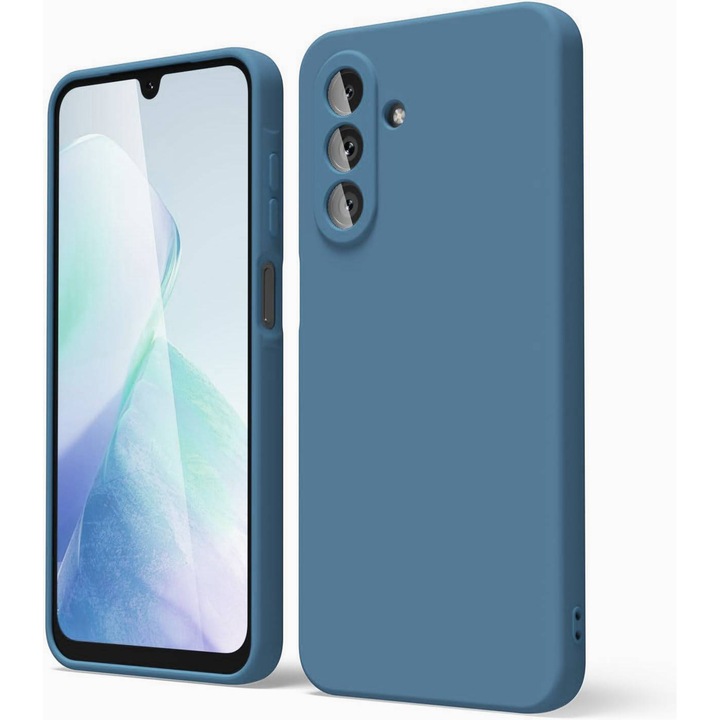 Калъф за Samsung Galaxy A17 5G от течен силикон, тънък, подплатен с микрофибър, против пръстови отпечатъци, защита на камерата, син