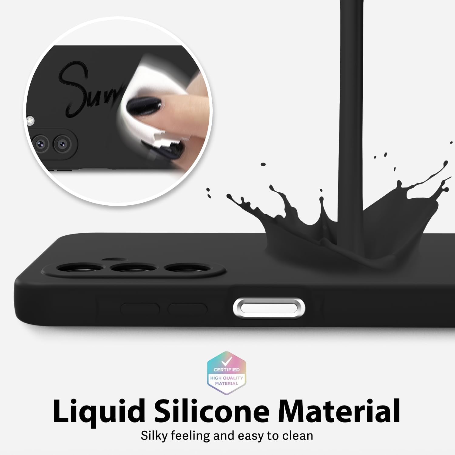 Husa pentru Samsung Galaxy A17 5G Liquid Silicone, subtire, captusita cu microfibra, anti amprenta, protectie camera foto - negru