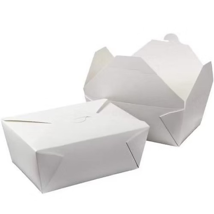 Set 75 cutii/meniu/caserole carton alb, 4 clapete, fast-food, delivery, 1200cc, 190 x 120 x 62 mm