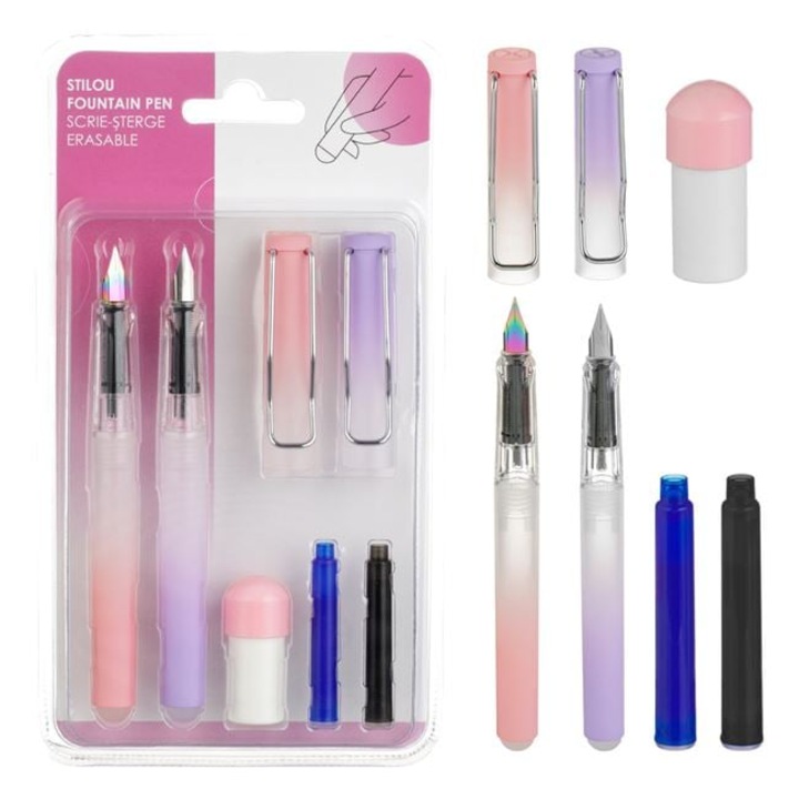 Set Stilouri Roz Mov cu Cerneala Termosensibila Albastra Neagra & Dispozitiv de Curatat Penita