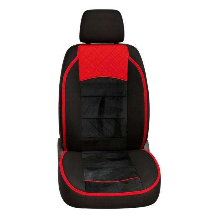 Huse Premium idealSTORE 1+1 pentru scaune fata, Dimensiuni husa 120 x 50 cm, Textil gros si piele EKO de inalta calitate, Suprafata moale, ofera o sedere confortabila, Rosu