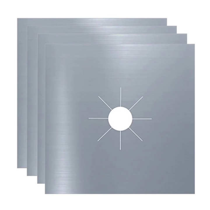 4 darabos tűzhelyvédő készlet, teflonból, 27x27cm, újrafelhasználható és könnyen mosható, ezüst, TopBazar