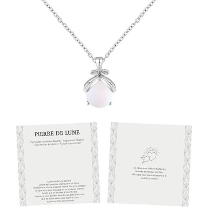 Colier argint cu piatra de luna, design unic, cadou special pentru femei