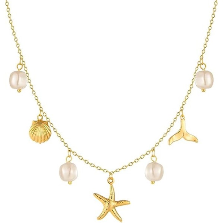Colier dama, XEGRETS, aur 14k, scoici si stea de mare, stil plaja, L