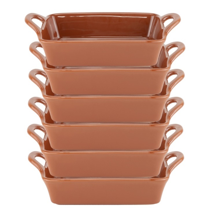 Set 6 tavi dreptunghiulare de copt ceramica stil traditional Culinaro 20, 3x12xh6cm, maro