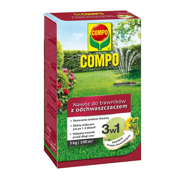 Тор за тревни площи с хербицид Compo 3кг, бързо действие, 100м2, за борба с многогодишни растения