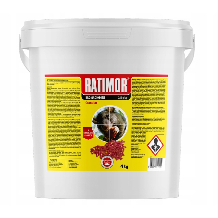 Granule pentru rozatoare Ratimor Bromadiolone 4 kg, eficienta crescuta, actiune intarziata, rosu